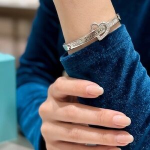 Tiffany & Co. Sterling Silver Heart ID Bracelet with Blue Accents